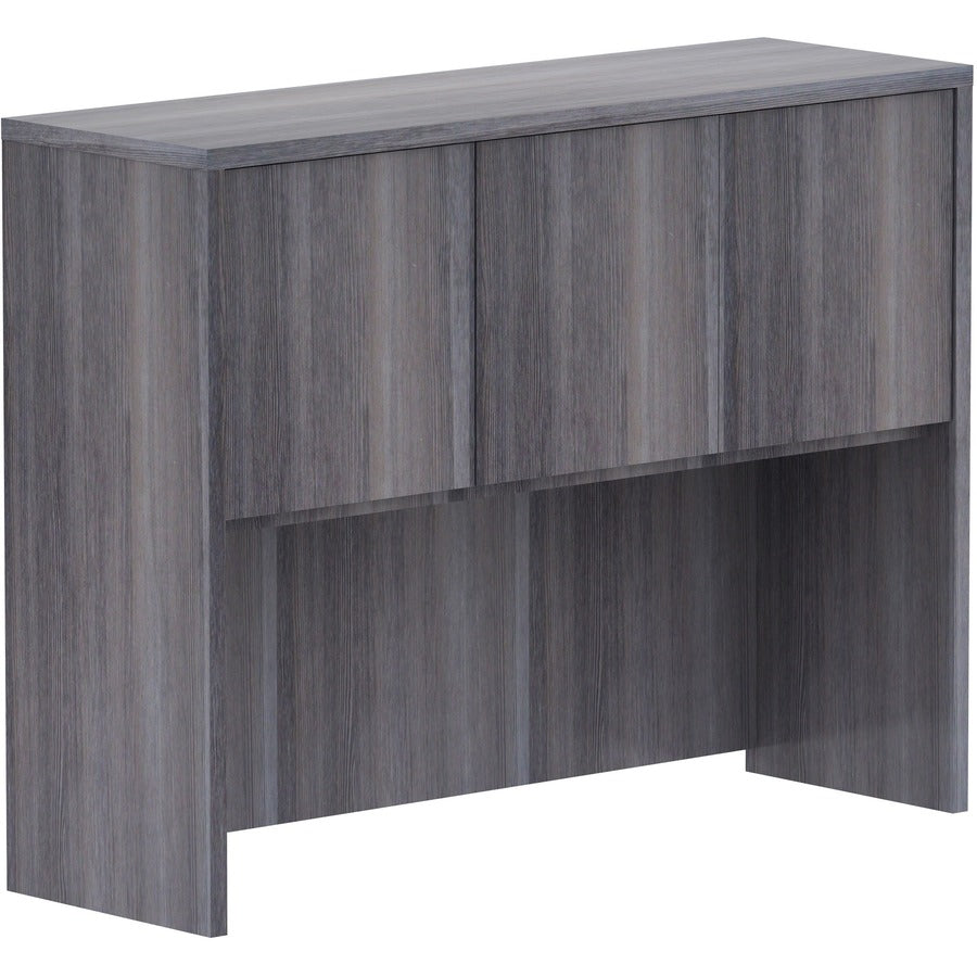 Lorell Essentials Series Stack-on Hutch with Doors - 36" Height x 48" Width x 15" Depth - 3 Door(s) - Finish: Weathered Charcoal Laminate - Cam Lock, Grommet, Cord Management, Durable - For Office - 1 Each