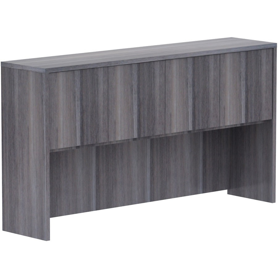 Lorell Essentials Series Stack-on Hutch with Doors - 36" Height x 66" Width x 15" Depth - 4 Door(s) - Finish: Weathered Charcoal Laminate - Back Panel, Cord Management, Grommet - For Office - 1 Each