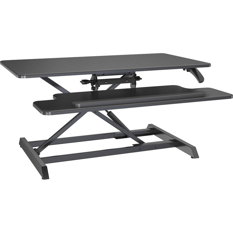 Lorell Large Monitor Desk Riser - 37.40 lb Load Capacity - 19.63" Height x 35.38" Width x 19.25" Depth - Desk - Polyvinyl Chloride (PVC), Medium Density Fiberboard (MDF) - Black - For Monitor - Keyboard Tray, Sturdy, Gas Spring