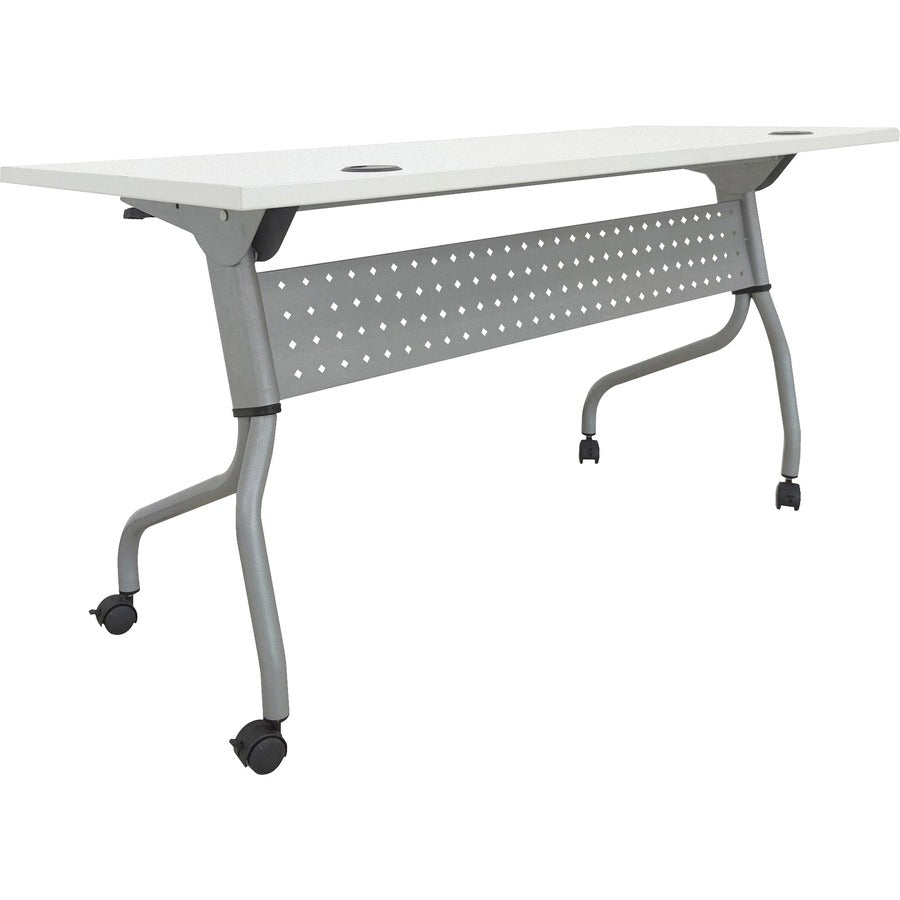 Lorell Flip Top Training Table - White Top - Silver Base - 4 Legs - 23.60" Table Top Length x 60" Table Top Width - 29.50" Height - Assembly Required - Melamine Top Material - 1 Each