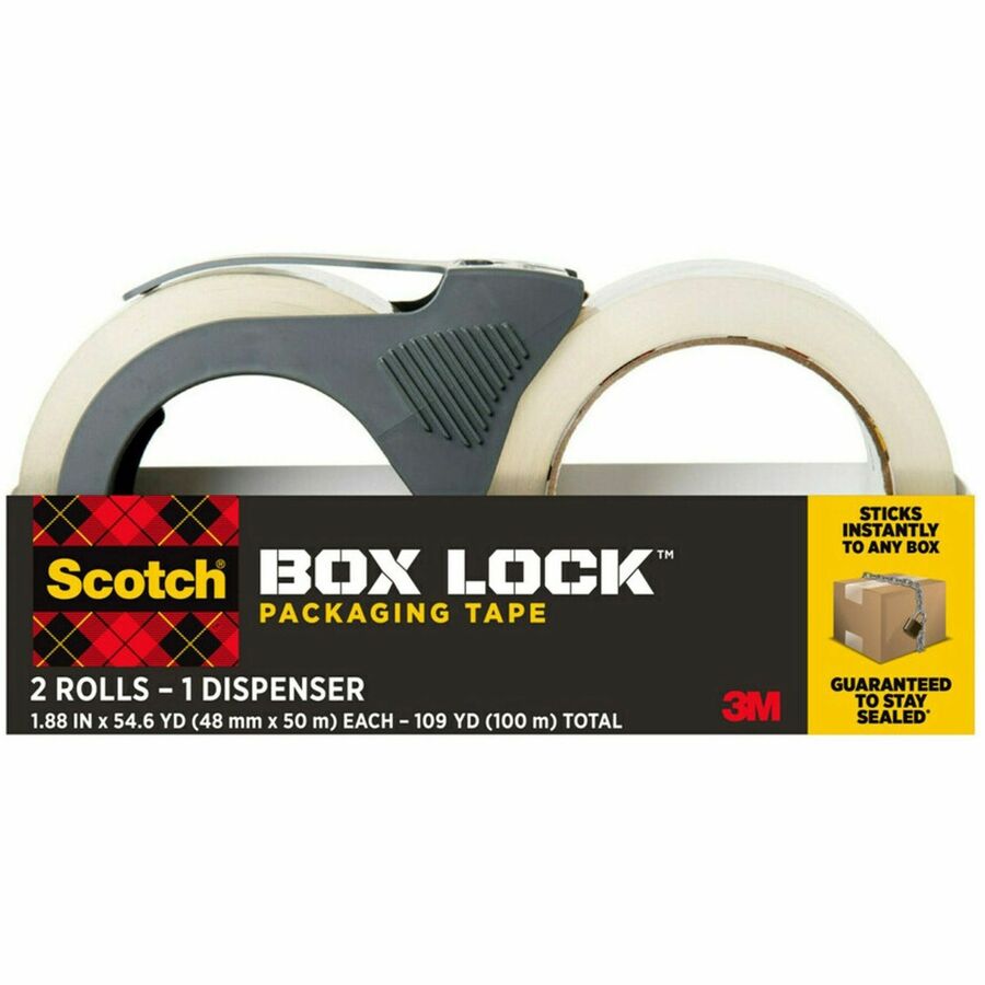 Scotch Box Lock Dispenser Packaging Tape - 55 yd Length x 1.88" Width - Clear - Dispenser Included - 1 Pack