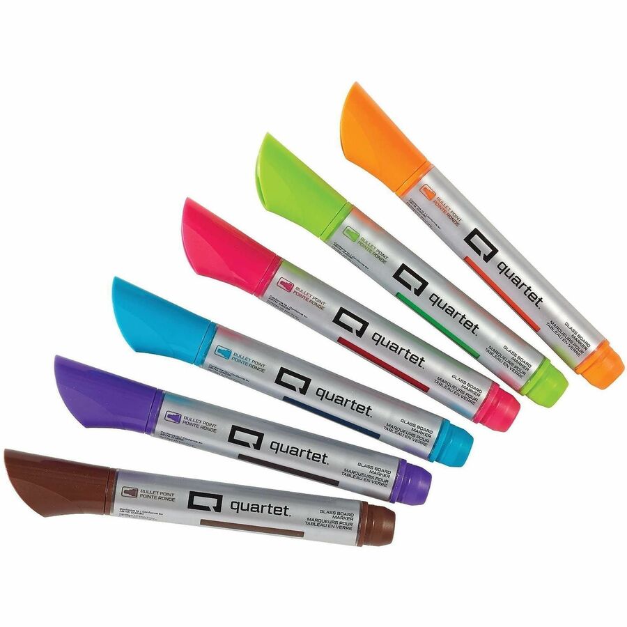 Quartet Premium Glass Board Dry-erase Markers - Pink, Blue, Green, Orange, Purple, Brown Ink - Liquid - 6 / Pack