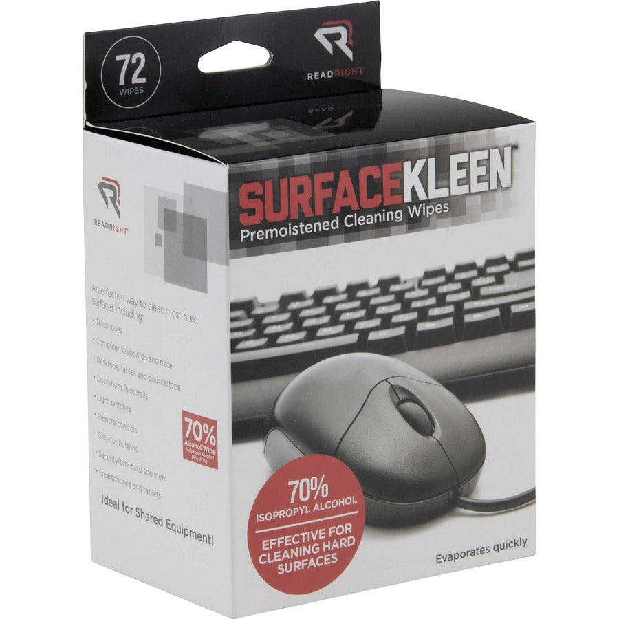 Read Right Surface Kleen Cleaning Wipes - 5" Length x 5" Width - Pre-moistened, Fast Acting, Quick Drying - White/ - 72 / Box