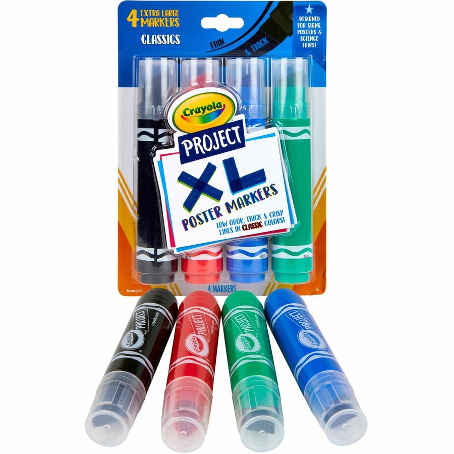 Crayola XL Classic Poster Markers - Washable - Black, Green, Blue, Red Ink - 4 / Pack