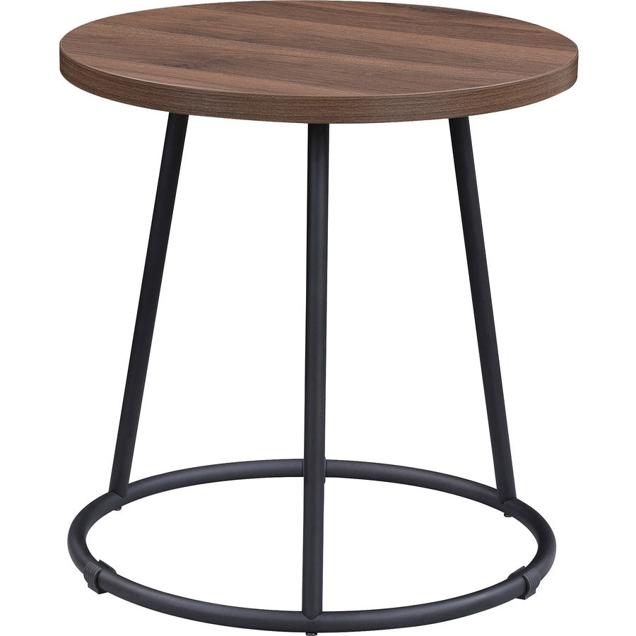 Lorell Accession End Table - Round Top - Powder Coated Four Leg Base - 4 Legs - 200 lb Capacity - 1" Table Top Thickness x 19" Table Top Diameter - 19.75" Height - Assembly Required - Walnut - Laminate Top Material - 1 Each