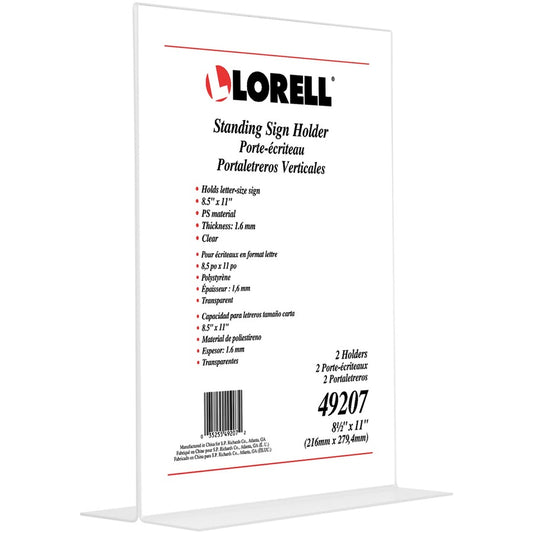 Lorell T-base Standing Sign Holders - Support 8.50" x 11" Media - Acrylic - Clear - 2 / Pack