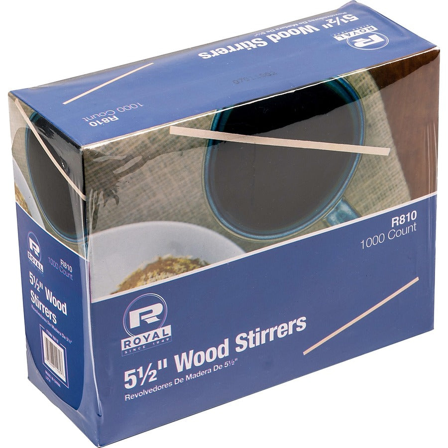 Royal Wood Coffee Stir Sticks - 5.5" Length - Birch Wood - Natural - 1000 / Box