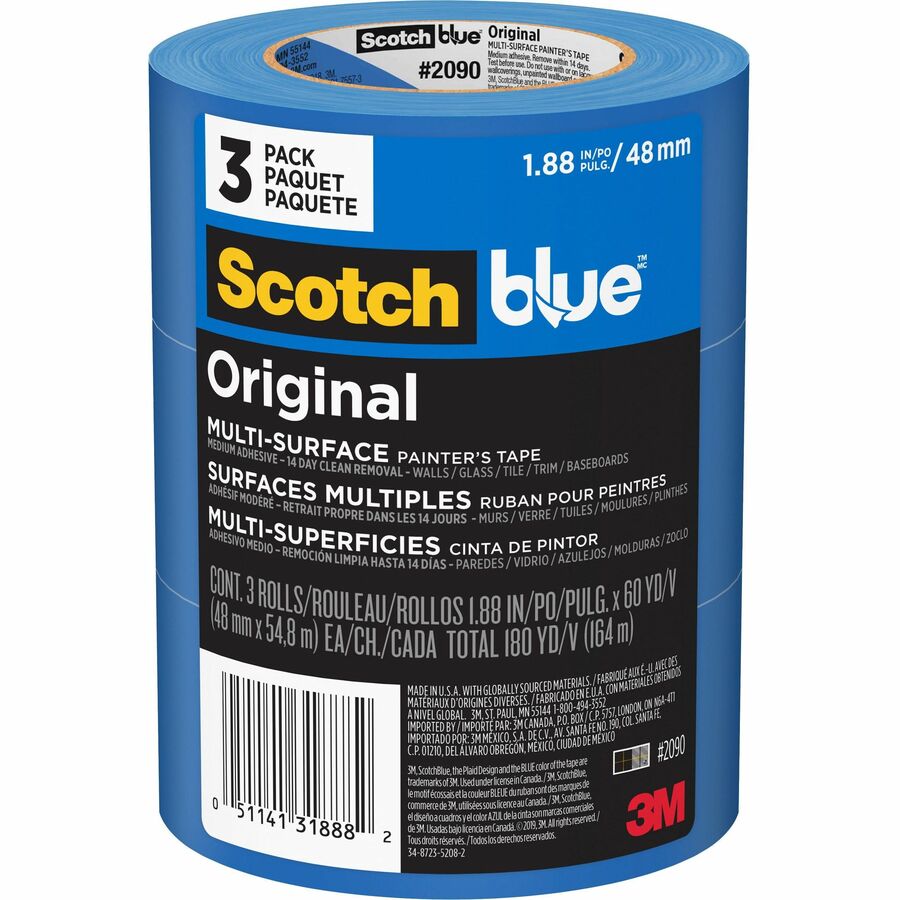 ScotchBlue Multi-Surface Painter's Tape - 60 yd Length x 1.88" Width - Blue - Paper - 3 / Pack
