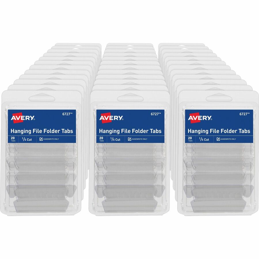 Avery&reg, Hanging File Folder Tabs, 1/5 Cut, 20 Total (06727) - 720 Tab(s) - 1/5 - 9" Tab Height x 2" Tab Width - Matte Clear Film Tab(s) - 20/Pack - 1 Carton
