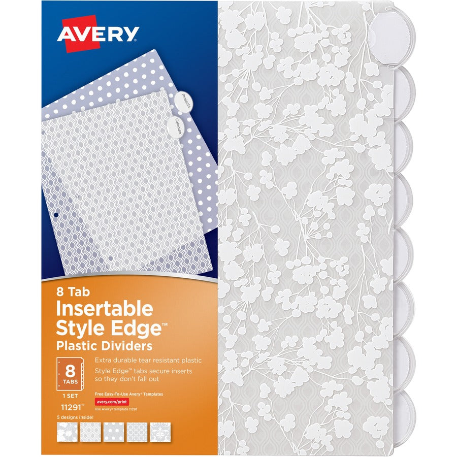 Avery&reg, Style Edge Insertable Plastic Dividers - 8 x Divider(s) - 8 Tab(s) - 8 - 8 Tab(s)/Set - 8.5" Divider Width x 11" Divider Length - 3 Hole Punched - Frosted White Plastic Divider - Frosted White Plastic Tab(s) - Durable, Tear Resistant, PVC-fr...