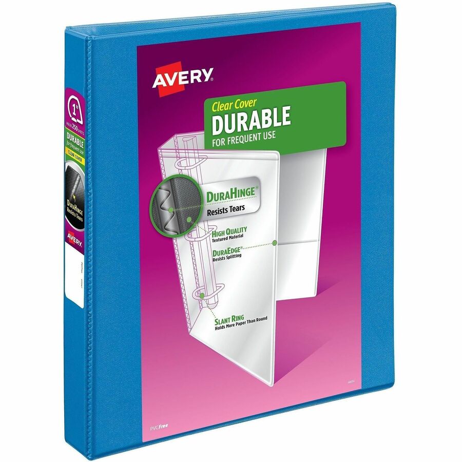 Avery&reg, Durable View Binders with Slant Rings - 1" Binder Capacity - Letter - 8 1/2" x 11" Sheet Size - 250 Sheet Capacity - 1 2/5" Spine Width - 250 x 1" Ring - Fastener: Slant Ring - Pocket: 2 - Polypropylene - Adhesive, Archival-safe, Customizabl...