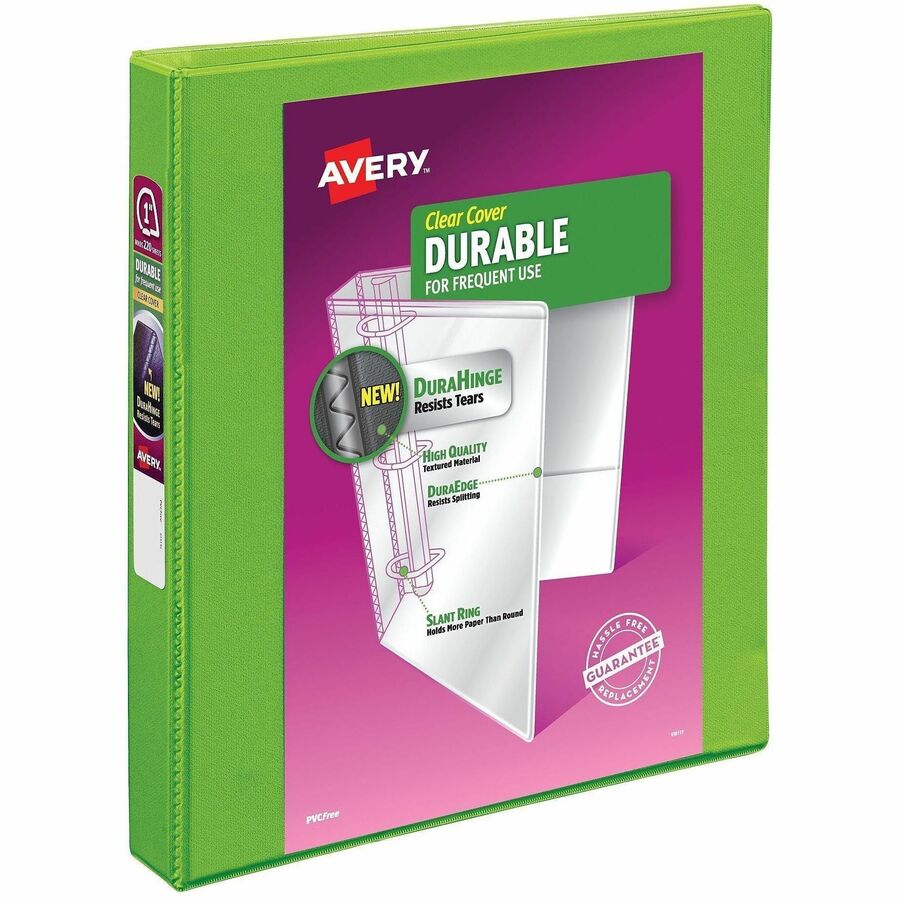 Avery Durable View 3 Ring Binder, 1 Inch Slant Rings, 1 Green Binder (17832) - 1" Binder Capacity - Letter - 8 1/2" x 11" Sheet Size - 250 Sheet Capacity - 1 2/5" Spine Width - 3 x 1" Ring - Fastener: Slant Ring - Pocket: 2, Internal - Polypropylene...