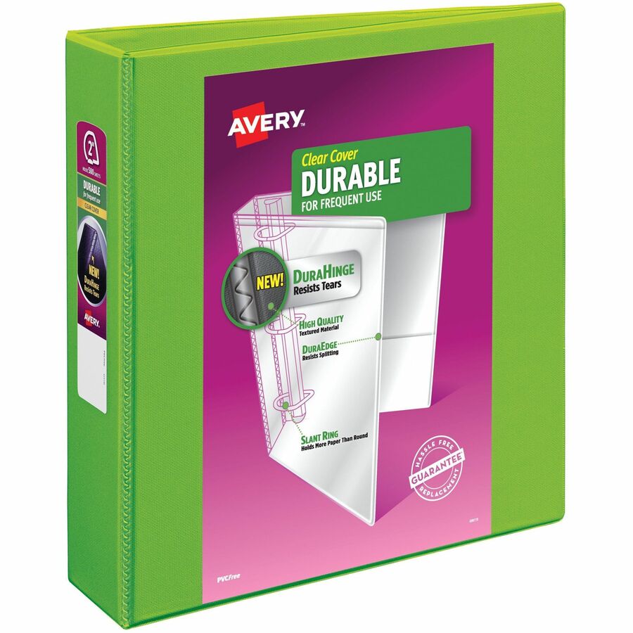 Avery&reg, Durable View 3 Ring Binder, 2" Slant Rings, 1 Chartreuse Binder (17838) - 2" Binder Capacity - Letter - 8 1/2" x 11" Sheet Size - 530 Sheet Capacity - 530 Ring - Fastener: Slant Ring - Pocket: 2 - Polypropylene - Adhesive, Durable, Flexible...