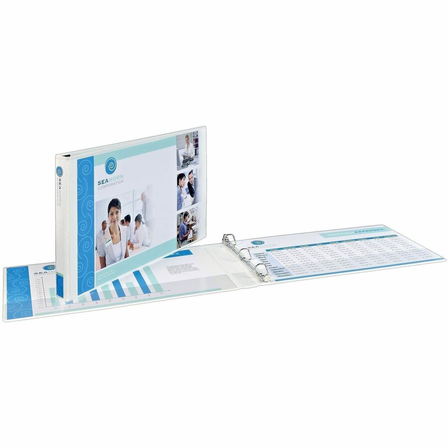 Avery Heavy-Duty View Binder, 1.5" Slant Rings, 11"x17" , White (72125) - 1 1/2" Binder Capacity - Tabloid - 11" x 17" Sheet Size - 375 Sheet Capacity - 3 x 1.50" Ring - Fastener: Slant Ring - Pocket: 2, Internal - Polypropylene - White - Adhesive, Hea...