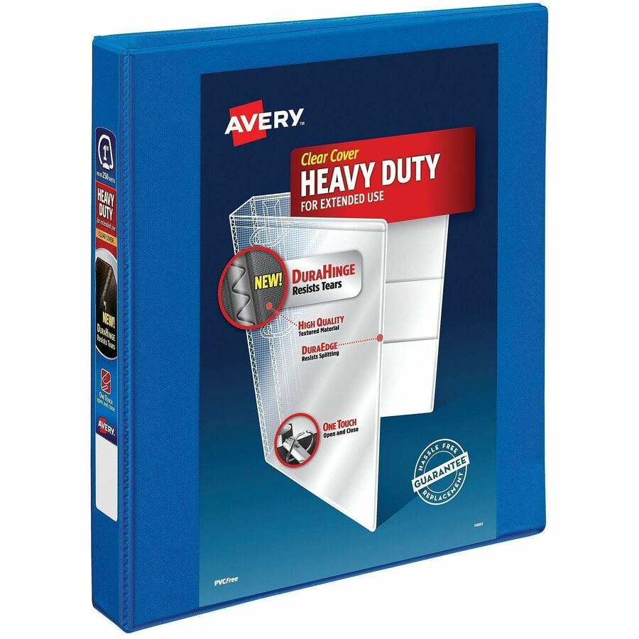 Avery&reg, DuraHinge Ring Binder - 1" Binder Capacity - Letter - 8 1/2" x 11" Sheet Size - 250 Sheet Capacity - 250 Ring - Fastener: Slant Ring - Pocket: 4, Internal - Polypropylene - Pacific Blue - Adhesive, Archival-safe, Durable Hinge, Heavy Duty, I...