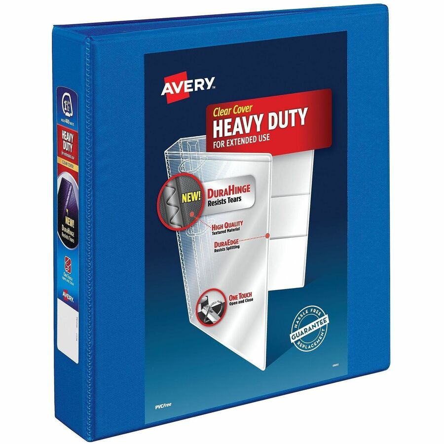 Avery&reg, DuraHinge Ring Binder - 1 1/2" Binder Capacity - Letter - 8 1/2" x 11" Sheet Size - 375 Sheet Capacity - 375 Ring - Fastener: Slant Ring - Pocket: 4, Internal - Polypropylene - Pacific Blue - Adhesive, Archival-safe, Durable Hinge, Heavy Dut...