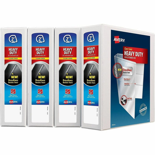Avery, Heavy-Duty View 3 Ring Binders, 2" One Touch Slant Rings, 4 White Binders (79790) - 2" Binder Capacity - Letter - 8 1/2" x 11" Sheet Size - 530 Sheet Capacity - 530 Ring - Fastener: Slant Ring - Pocket: 4 - Polypropylene - Adhesive, Archival...