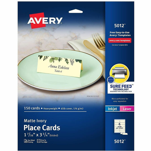 Avery, Ivory Matte 2-sided Place Cards - 3.8" - 1 Carton - Ivory