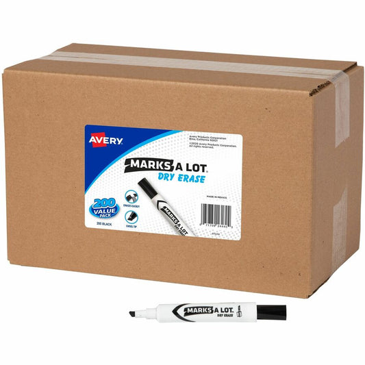 Avery&reg, Marks-A-Lot Value Pack Dry Erase Markers - Erasable - Black Ink - Home, School - 200 / Carton