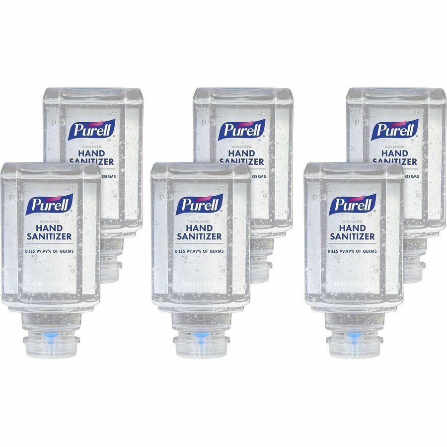 PURELL&reg, Advanced Hand Sanitizer Gel Refill - Clean Scent - 15.22 fl oz - Push Pump Dispenser - Kill Germs - Hand, Skin - Clear - Dye-free, Refillable, Unscented - 6 / Carton