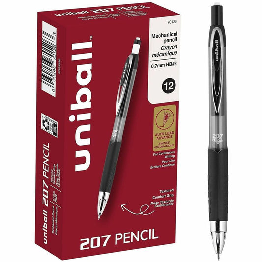 uniball, 207 Mechanical Pencils - 0.7 mm Black Lead - HB, #2 - Black Barrel - 12 / Dozen