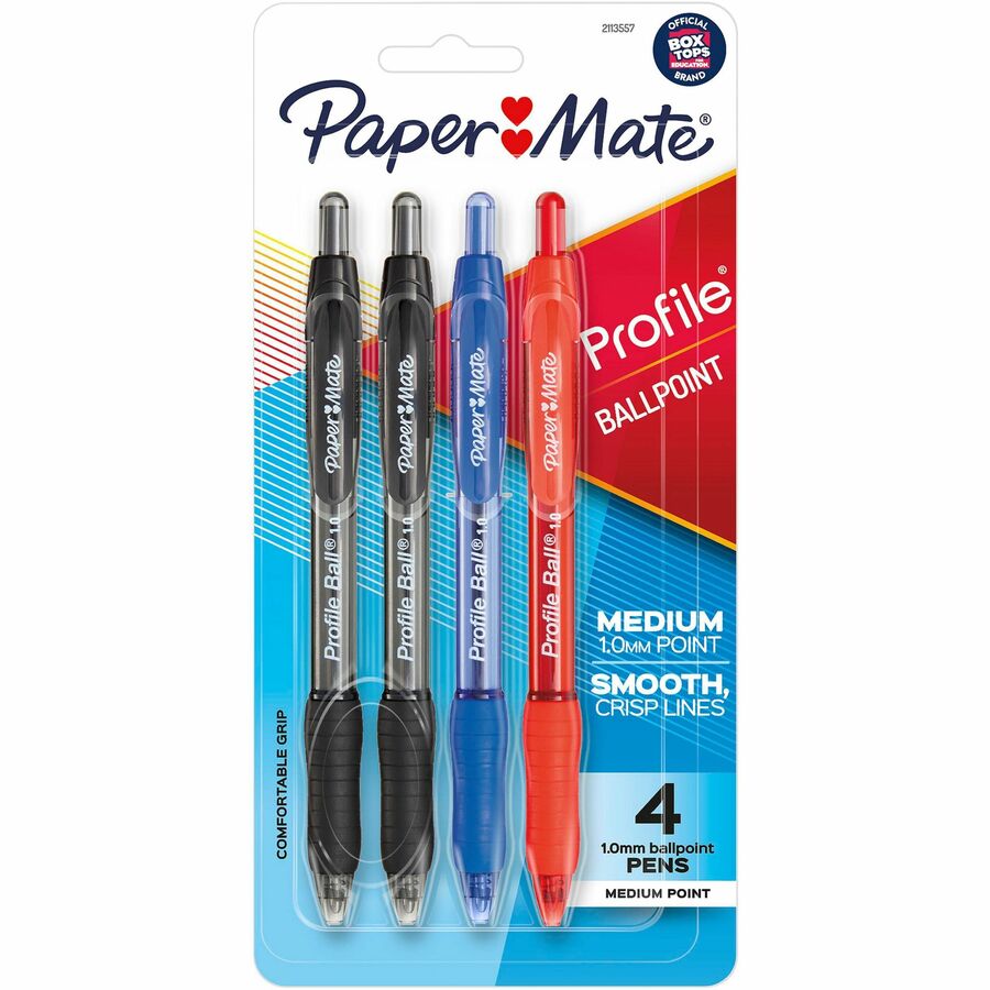 Paper Mate Pen RT Bold Profile Asst 4/pkg - Retractable - Black, Blue, Red, Assorted Ink - Solvent Based - Assorted Barrel - 4 / Pack