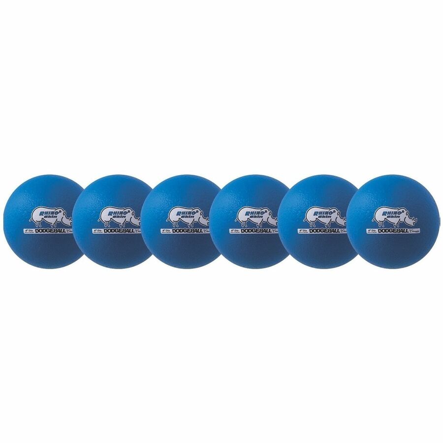 Champion Sports Rhino Skin Low Bounce Dodgeball Set - 6.30" - Low Density Foam - Neon Blue - 6 / Set
