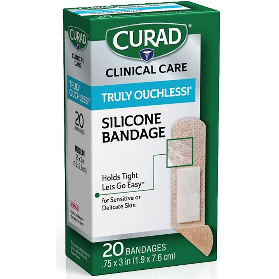 Curad Silicone Flexible Fabric Bandages - 20 - 3" Width x 0.75" Length - Beige - Silicone, Fabric - 20 / Box