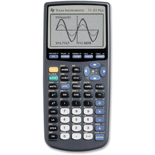 Texas Instruments TI83 Plus Graphing Calculator - Battery Backup - 24 KB, 160 KB - RAM, ROM - 8 Line(s) - 16 Digits - LCD - 64 x 96 - Battery Powered - 4 x AAA - 7.3" Height x 3.5" Width x 1" Depth - Black - 1 Each