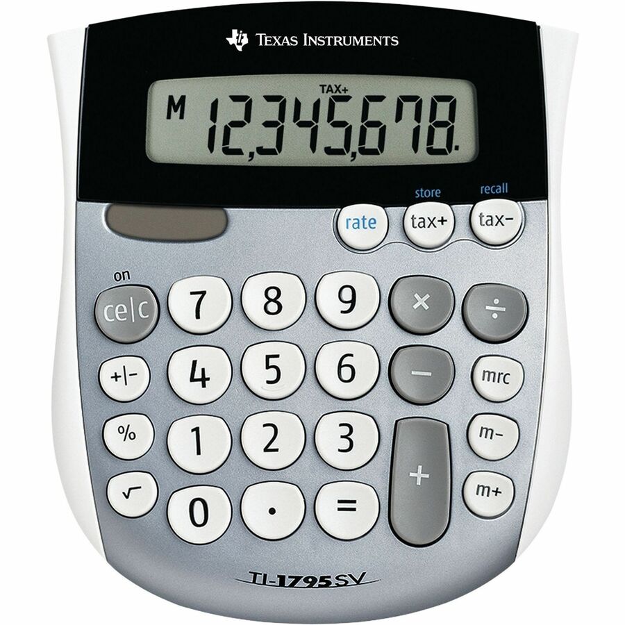 Texas Instruments TI-1795SV SuperView Calculator - Dual Power, Sign Change, Angled Display - 8 Digits - LCD - Battery/Solar Powered - 1" Height x 4.3" Width x 5.1" Length - Gray - 1 Each