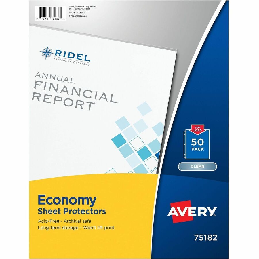 Avery&reg, Economy Clear Sheet Protectors - 50 x Sheet Capacity - For Letter 8 1/2" x 11" Sheet - 3 x Holes - 3 x Rings - Ring Binder - Top Loading - Clear - Polypropylene - 50/Bag - 10 / Carton