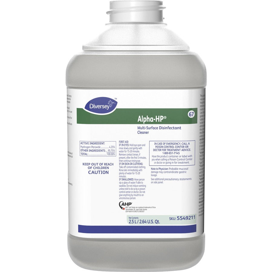 Diversey Alpha-HP Multi Disinfectant Cleaner - 84.5 fl oz (2.6 quart) - Citrus Scent - Clear - 2 / Carton