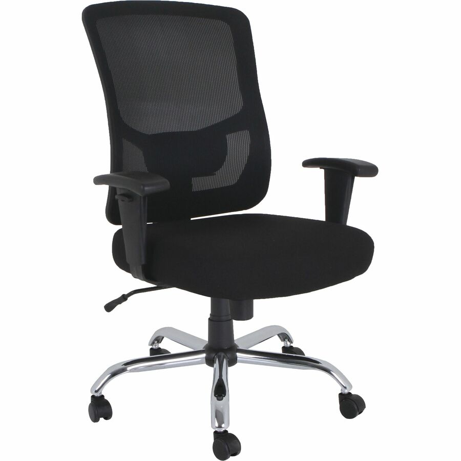 Lorell Big & Tall Mesh High-Back Task Chair - Fabric Seat Material - Mid Back - 5-star Base - Black - 1 Each