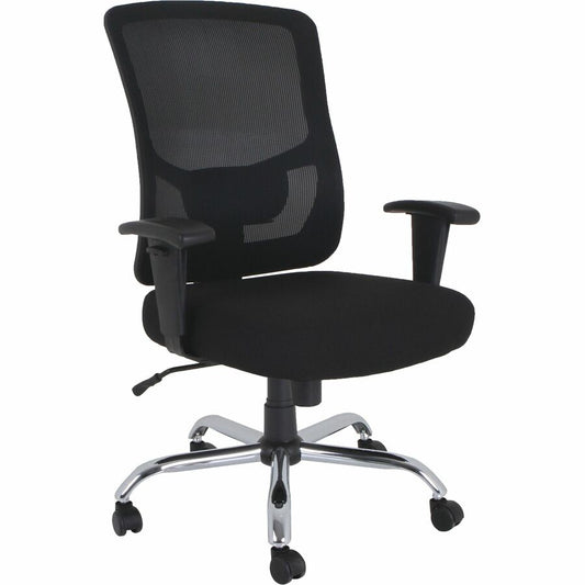 Lorell Big & Tall Mesh High-Back Task Chair - Fabric Seat Material - Mid Back - 5-star Base - Black - 1 Each