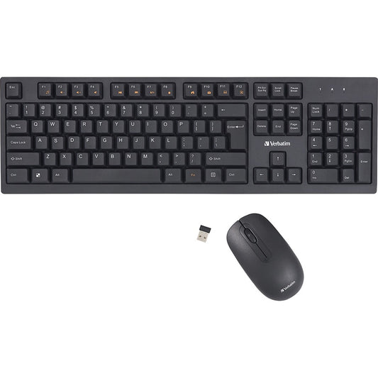 Verbatim Wireless Keyboard and Mouse Combo - USB Type A Wireless Bluetooth 2.40 GHz Keyboard - USB Type A Wireless Mouse - Optical - 1000 dpi - 3 Button - Multimedia Hot Key(s) - Symmetrical - AA, AAA - Compatible with Windows, Mac - 1 Each