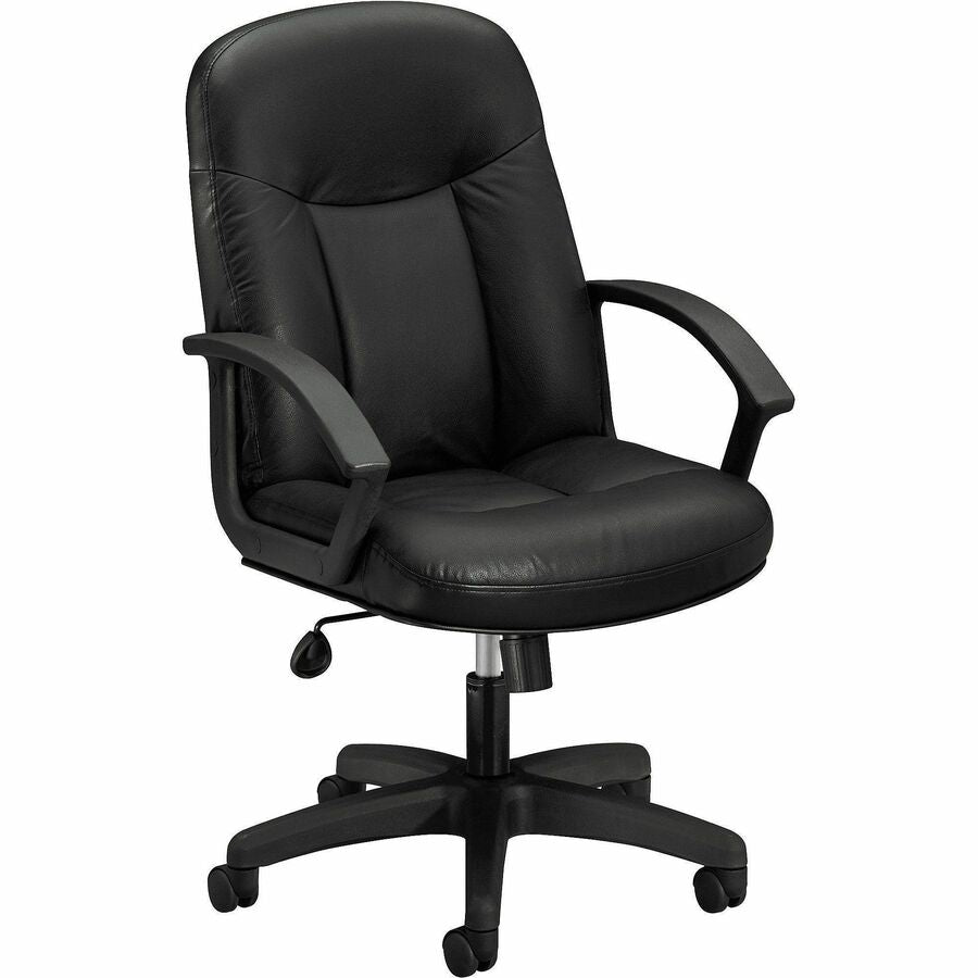 HON High-Back Executive Chair - Black Seat Color - Leather Seat Material - Black Back Color - Leather Back Material - Black Frame Color - High Back - 5-star Base - Armrest - 1 Each