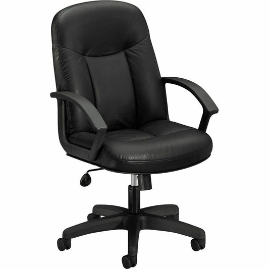 HON High-Back Executive Chair - Black Seat Color - Leather Seat Material - Black Back Color - Leather Back Material - Black Frame Color - High Back - 5-star Base - Armrest - 1 Each