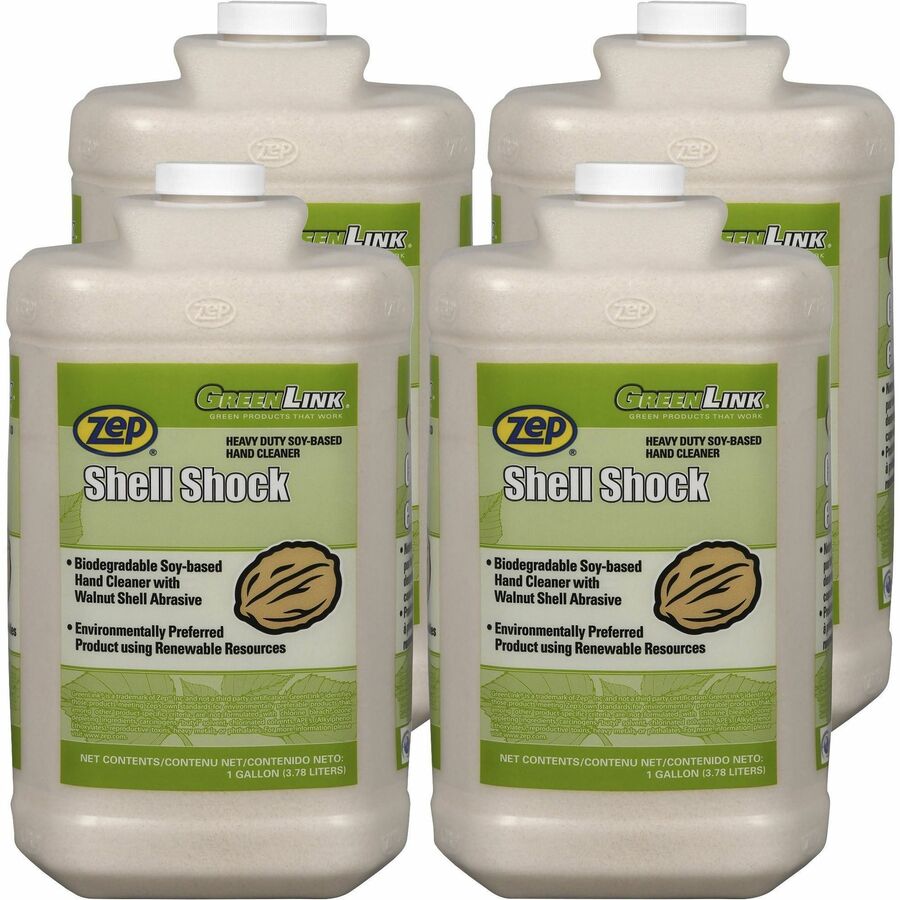 Zep Shell Shock HD Industrial Hand Cleaner - Spiced Apple Scent - 1 gal - Squeeze Bottle Dispenser - Grime Remover, Grease Remover, Soil Remover, Tar Remover, Resin Remover, Paint Remover, Carbon Remover, Asphalt Remover, Ink Remover - Hand - Brown - H...