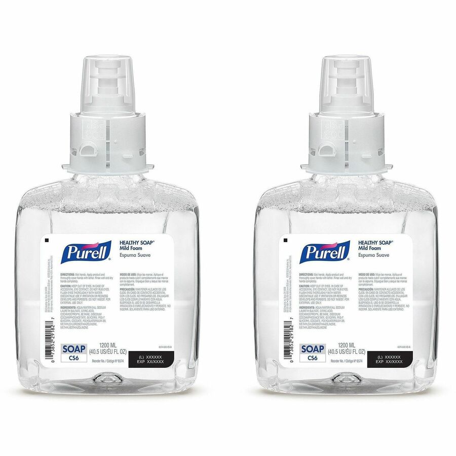 PURELL&reg, CS6 Refill Healthy Soap Mild Foam - Fragrance-free Scent - 1.27 quart - Dirt Remover, Kill Germs - Hand, Skin - Moisturizing - Fragrance-free, Dye-free, Bio-based - 1 Carton