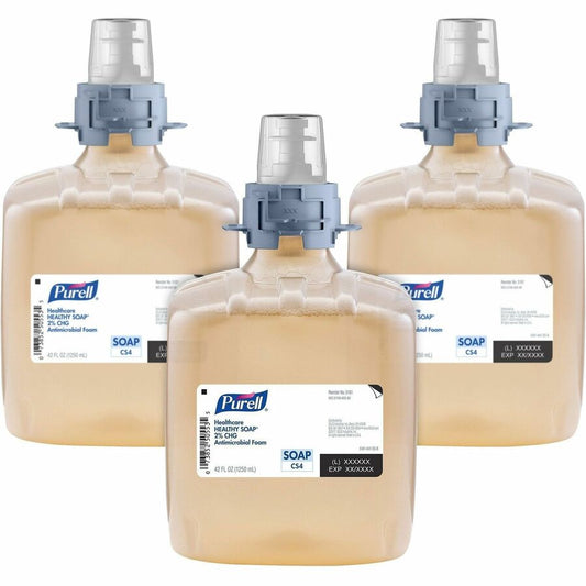 PURELL, CS4 Healthcare Foam Handwash 2% CHG Antimicrobial Foam Refill - 1.32 quart - Kill Germs, Bacteria Remover - Hand, Hospital, Healthcare, Skin - Moisturizing - Non-irritating, Dye-free, Fragrance-free, Rich Lather - 3 / Carton