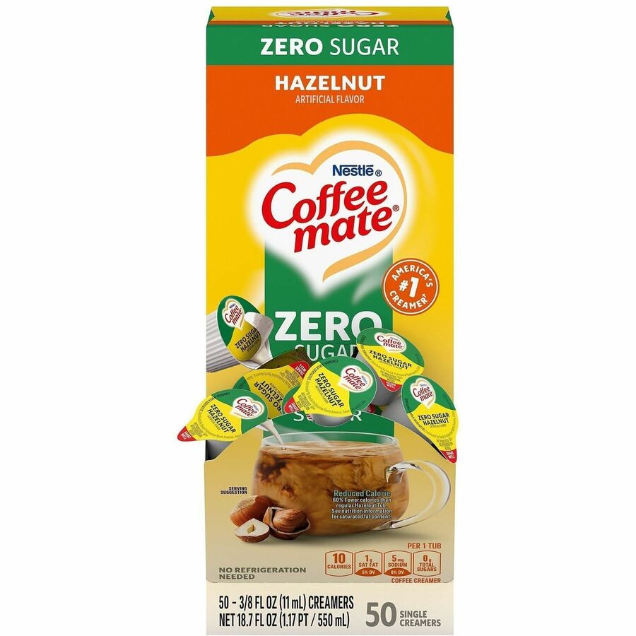 Coffee mate Sugar-Free Hazelnut Nondairy Liquid Creamer Singles - Hazelnut Flavor - 0.38 fl oz (11 mL) - 50 / Box