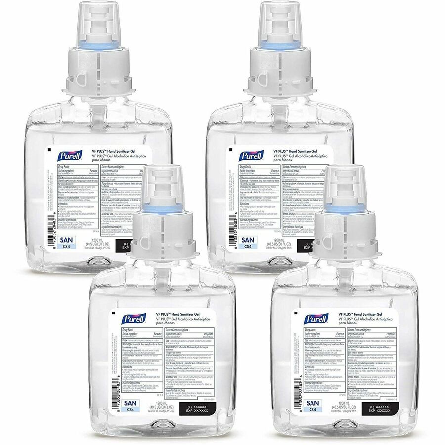 PURELL&reg, VF PLUS Hand Sanitizer Gel Refill - Clean Scent - 1.27 quart - Kill Germs, Bacteria Remover - Hand, Restaurant, Cruise Ship - Quick Drying, Fragrance-free, Dye-free, Hygienic - 1 Carton