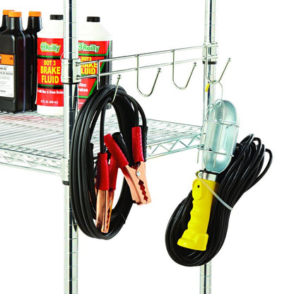 Hook Bars For Wire Shelving, Five Hooks, 24" Deep, Silver, 2 Bars/Pack