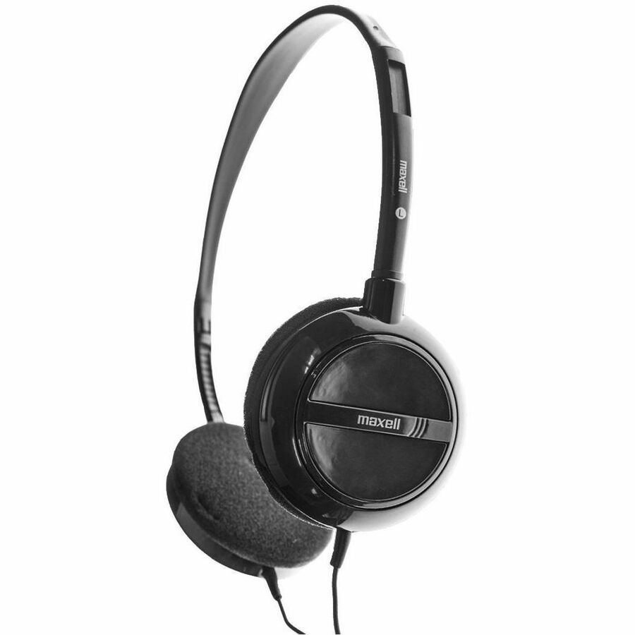 Maxell HP200MIC Headset - Mini-phone (3.5mm) - Wired - Ear-cup - 6 ft Cable - Black