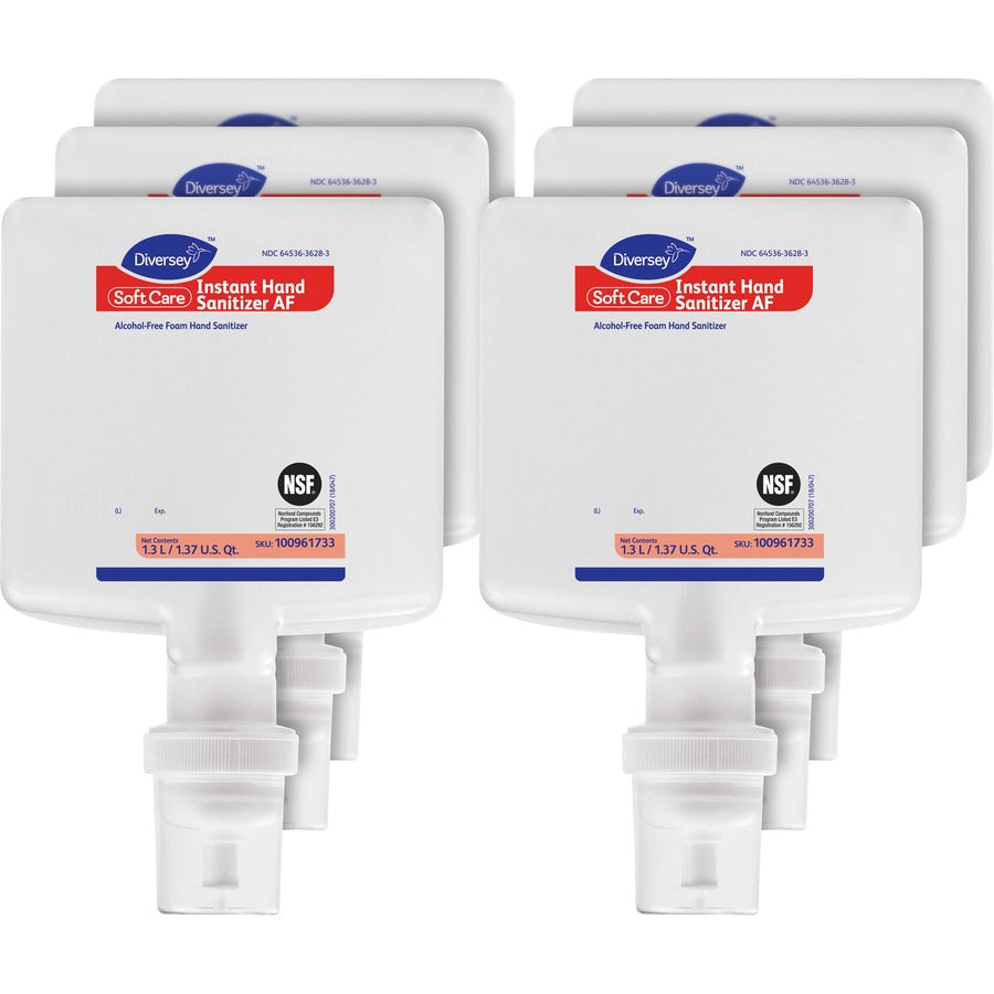 Diversey Soft Care Hand Sanitizer Refill - Fresh Scent - 1.37 quart - Kill Germs - Hand, Skin, Food Handling, Restroom, School, Healthcare, Office, Fitness Club, Prison - Clear - Non-sticky, Anti-irritant, Dye-free, Residue-free - 6 / Carton