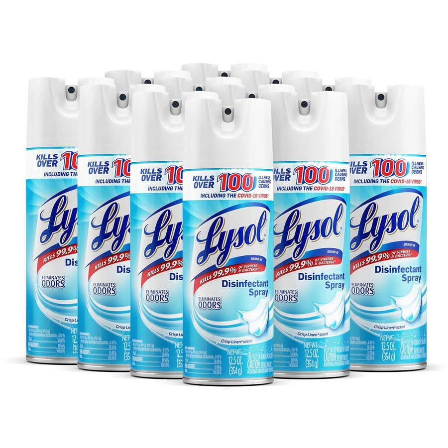 Lysol Crisp Linen Disinfectant Spray - For Multi Surface, Multipurpose - Spray - 12.50 oz (0.78 lb) - Crisp Linen Scent - Recommended For: Virus Remover, Bacteria Remover, Germs Remover, Fungi Remover, Mold Remover, Mildew Remover - Clear - 12 / Carton