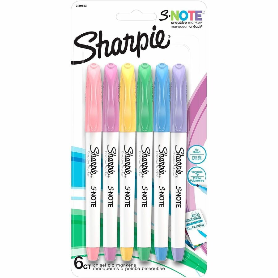 Sharpie S-Note Art Marker - Papaya, Raspberry, Lemonade, Sea Green, Periwinkle, Grape Ink - 6 / Pack