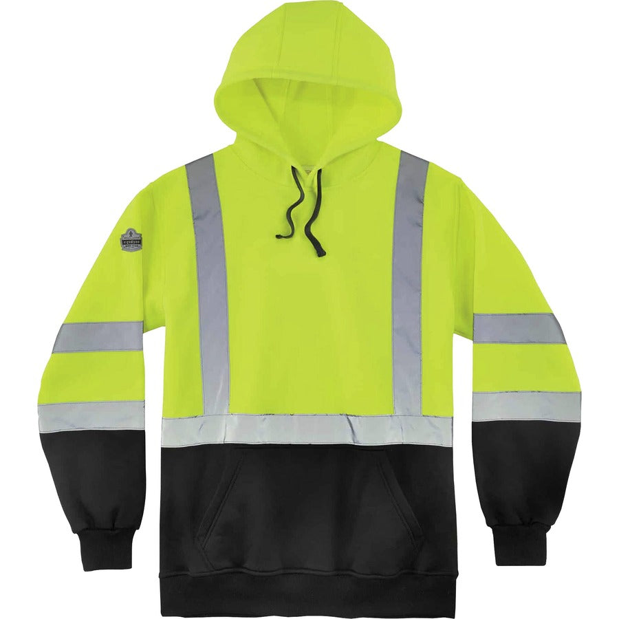 Ergodyne Pullover Hi-Vis Hooded Sweatshirt - 3XL Size Pull Over - Hood Collar - Black, Lime - Polar Fleece