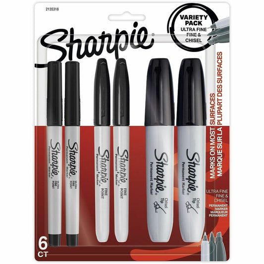 Sharpie 2135318 Permanent Marker - Black Ink - 6 / Pack