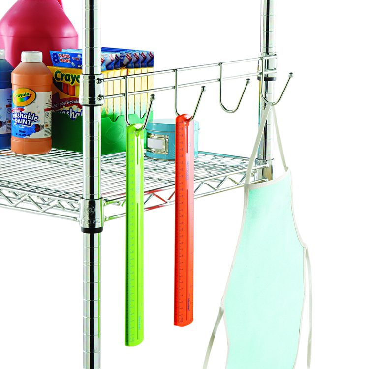 Hook Bars For Wire Shelving, Five Hooks, 24" Deep, Silver, 2 Bars/Pack
